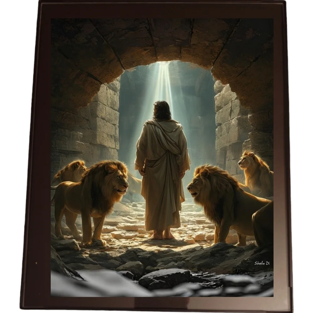 Daniel and the Lion's Den In A Glass Front Frame 8x10 Picture AI wall